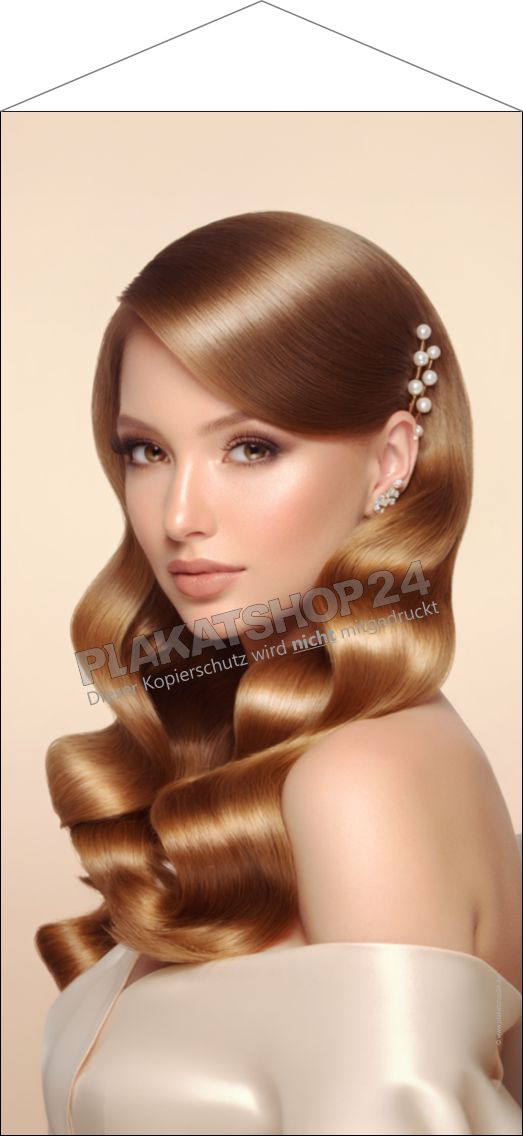 Stoffbanner für Friseure mit Damen-Stylings – Elegantes Textilbanner mit Hollywood-Wellen Stoffbanner für Friseure mit Damen-Stylings – Elegantes Textilbanner mit Hollywood-Wellen