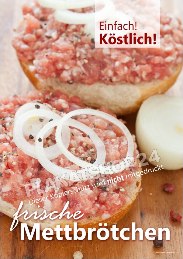 mettbroetchenplakat Bäckereiplakat köstliche Mettbrötchen
