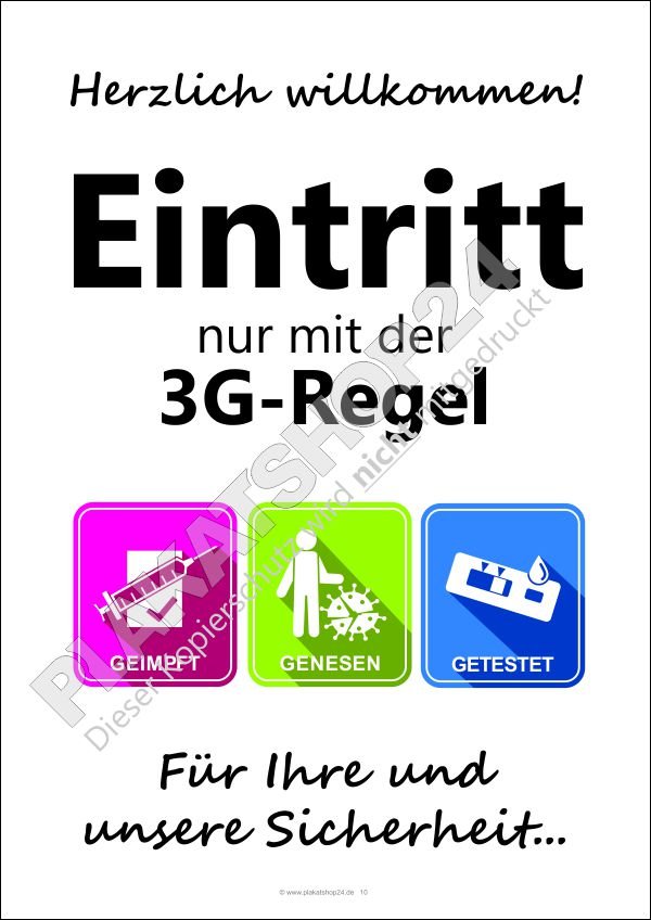 Plakat Eintritt nur mit 3G-Regel