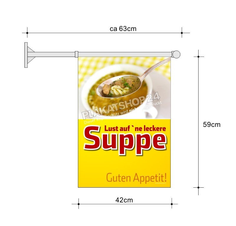 Stockfahne_Suppe Imbiss-Fahne Hier gibts Suppe