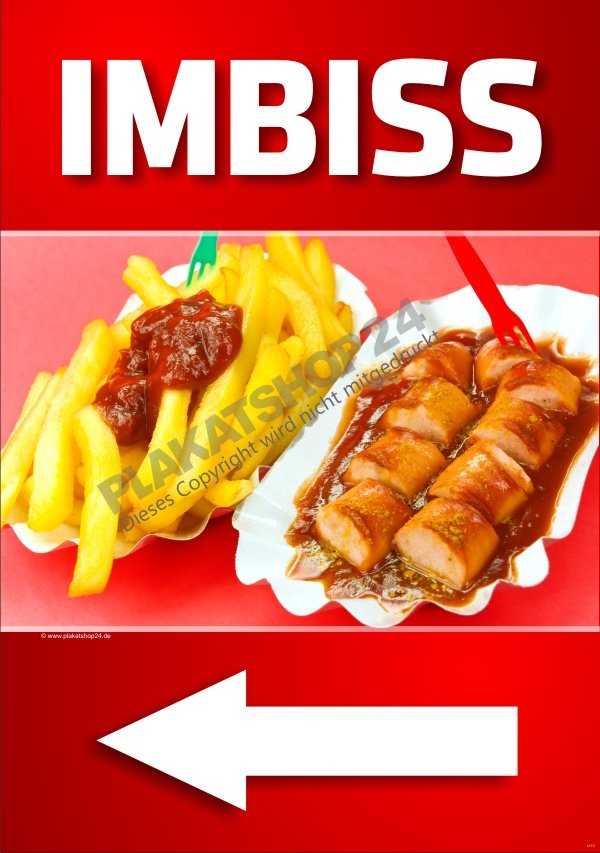 Currywurst & Pommes Plakat – Werbeplakat Imbiss & Food-Truck – Wetterfest