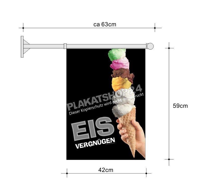 Stockfahne_Eisvergnuegen Eis-Fahne A2 für Eiswerbung