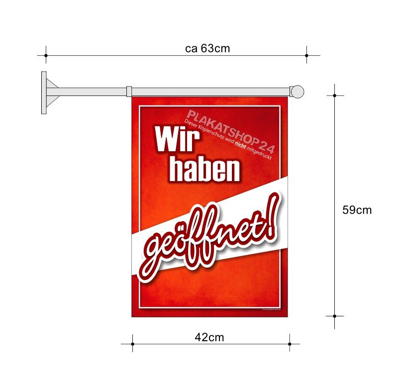 Stockfahne_Geoeffnet Fahne A2 "Wir haben geöffnet"