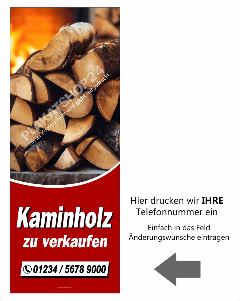 Werbebanner bedruckt mit Werbung für den Kaminholzverkauf Werbebanner bedruckt mit Werbung für den Kaminholzverkauf