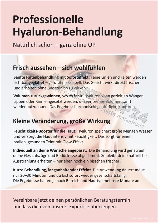 Infoplakat Vorteile Hyaluron-Behandlung