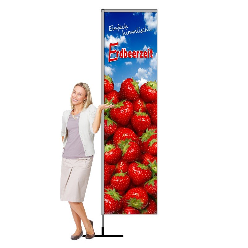 Stehfahne frische Erdbeeren zu verkaufen