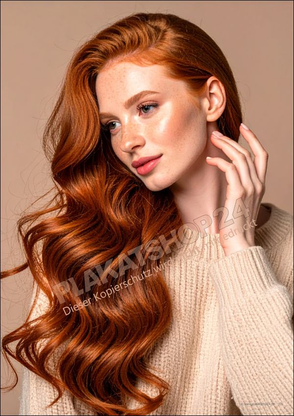 Plakat Damen Friseur Langhaar Rotbraun