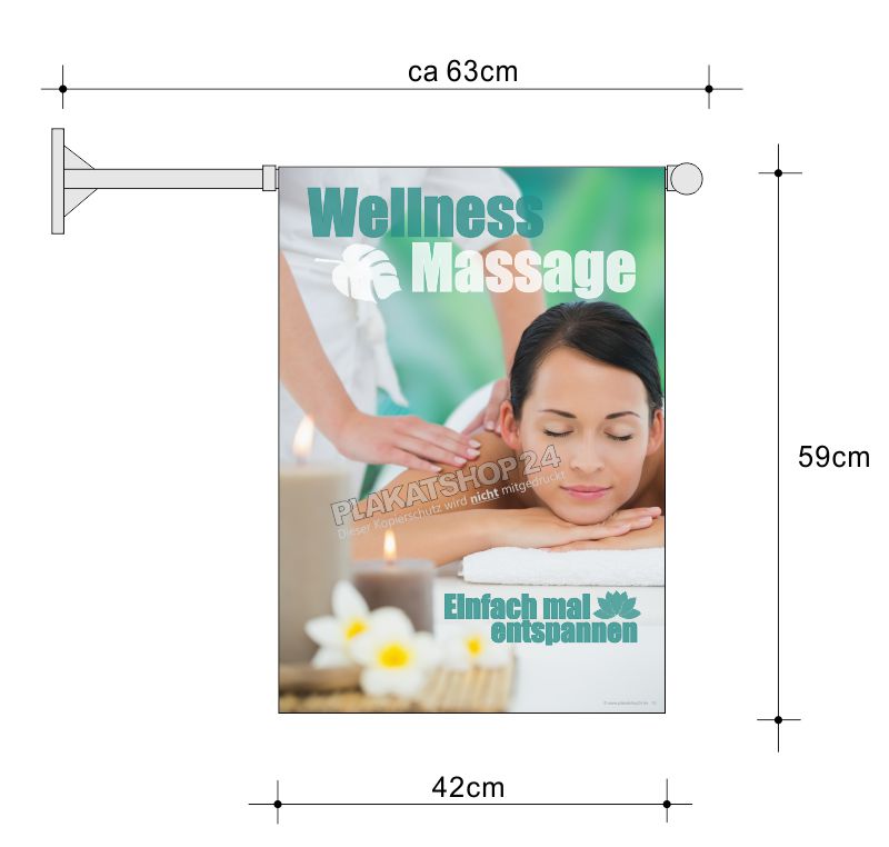 Stockfahne mit Werbung für Massage