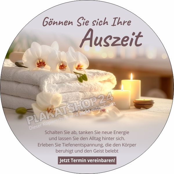 Fensterfolie rund Wellness Motiv – Selbstklebende Werbefolie für Spa & Kosmetikstudio Fensterfolie rund Wellness Motiv – Selbstklebende Werbefolie für Spa & Kosmetikstudio