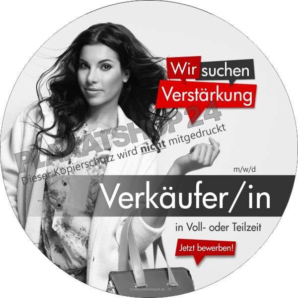Aufkleber freie Stelle Verkäufer/in Teil-/Vollzeit