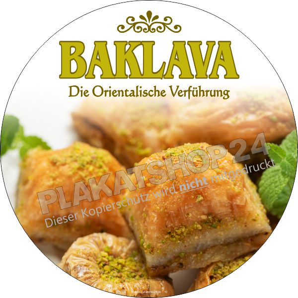 Aufkleber mit Werbung für Baklava
