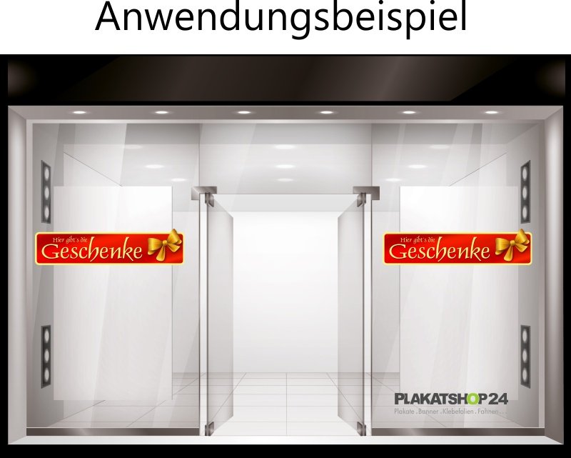 Anwendungsbeispiel_Klebefolie_Weihnachtsgeschenke Weihnachts-Aufkleber Hier gibt´s die Geschenke