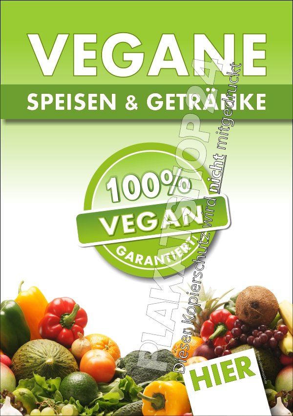Plakat für vegane Speisen und Getränke