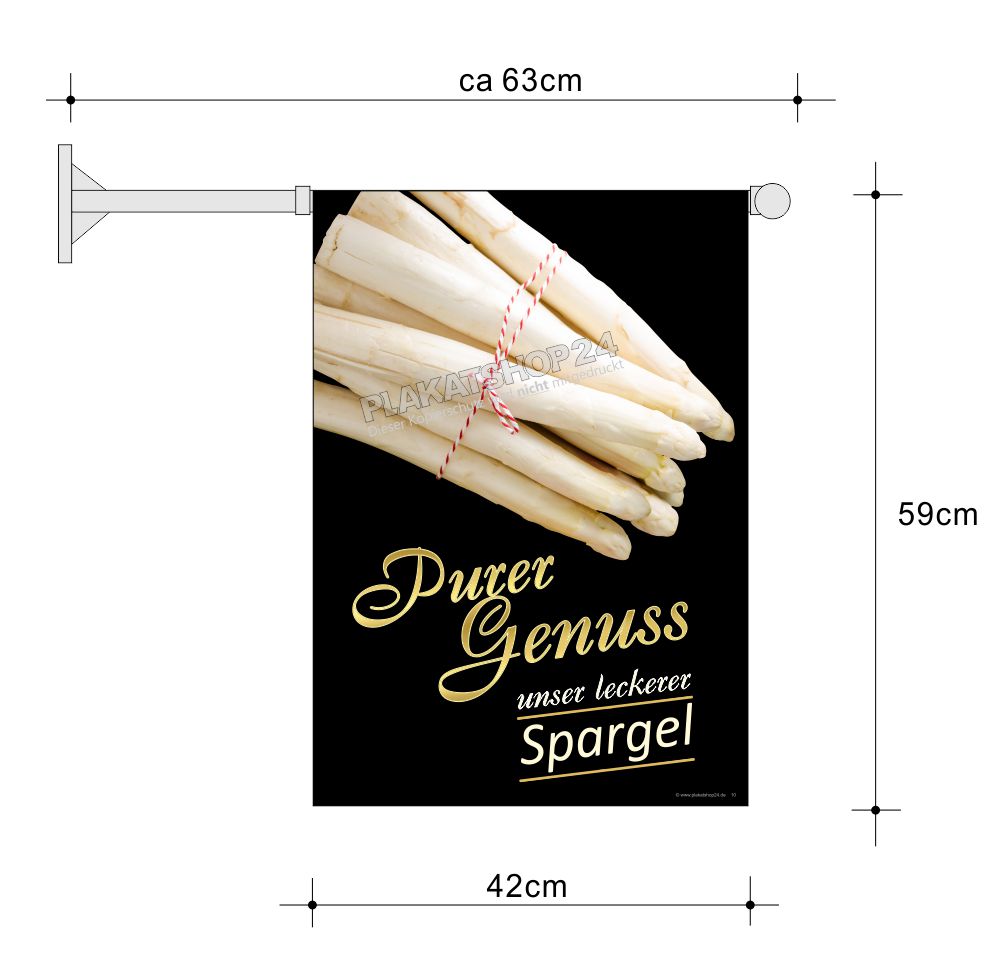 Spargel Stockfahne "Purer Genuss" – Doppelseitige Kioskfahne A2 für Außenwerbung