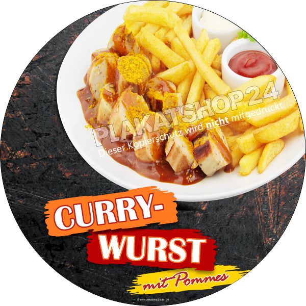 Imbisswerbung Currywurst-Pommes als Klebefolie