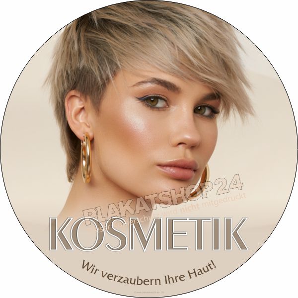 Runde Fensterfolie Kosmetik | Schaufensteraufkleber Beauty-Motiv „Wir verzaubern Ihre Haut“ | Wetterfeste Klebefolie kreisrund Runde Fensterfolie Kosmetik | Schaufensteraufkleber Beauty-Motiv „Wir verzaubern Ihre Haut“ | Wetterfeste Klebefolie kreisrund