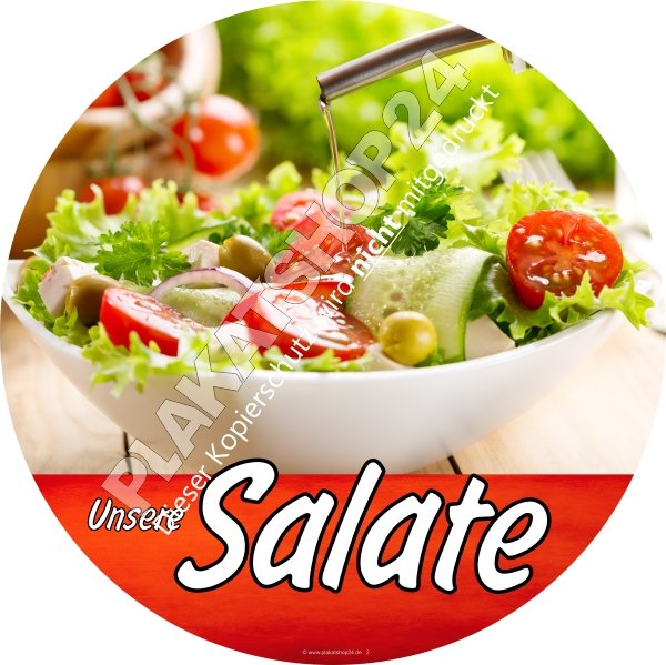 runder Aufkleber für Salatwerbung in der Gastronomie