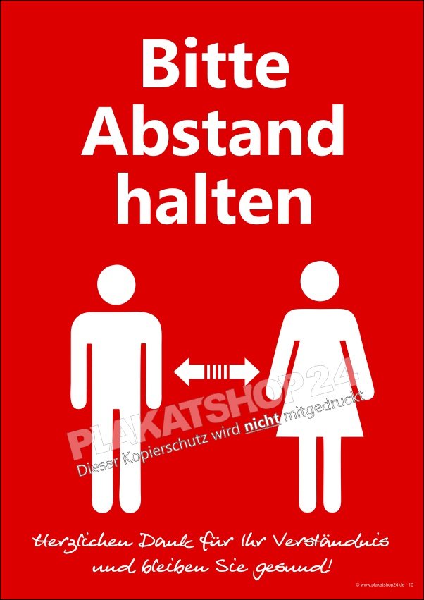 Plakat zur Coronakrise Bitte Abstand halten