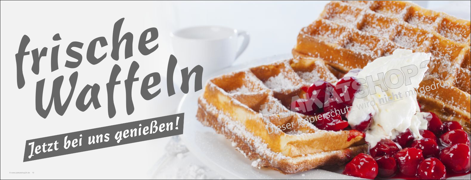 Werbebanner frische Waffeln mit Sahne und heißen Kirschen Werbebanner frische Waffeln mit Sahne und heißen Kirschen