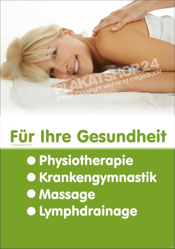 Werbeplakat Physiotherapie, Krankengymnastik, Massage, Lymphdrainage