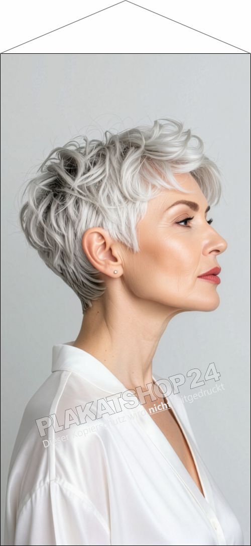 Friseur Stoffbanner Moderne Kurzhaarfrisur Grau | Lichtdurchlässiges Textilbanner 50-80cm Friseur Stoffbanner Moderne Kurzhaarfrisur Grau | Lichtdurchlässiges Textilbanner 50-80cm
