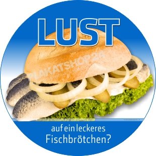 XA4144 Aufkleber Fischbrötchen als Werbefolie für den Verkauf von frischen Fischbrötchen