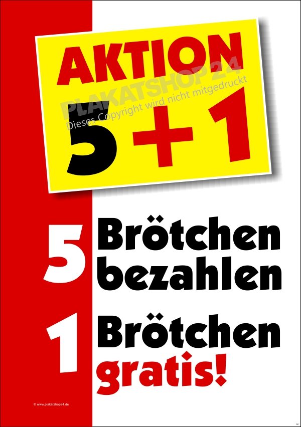 Brötchen-Angebotsplakat 5 Brötchen bezahlen 1 Brötchen gratis