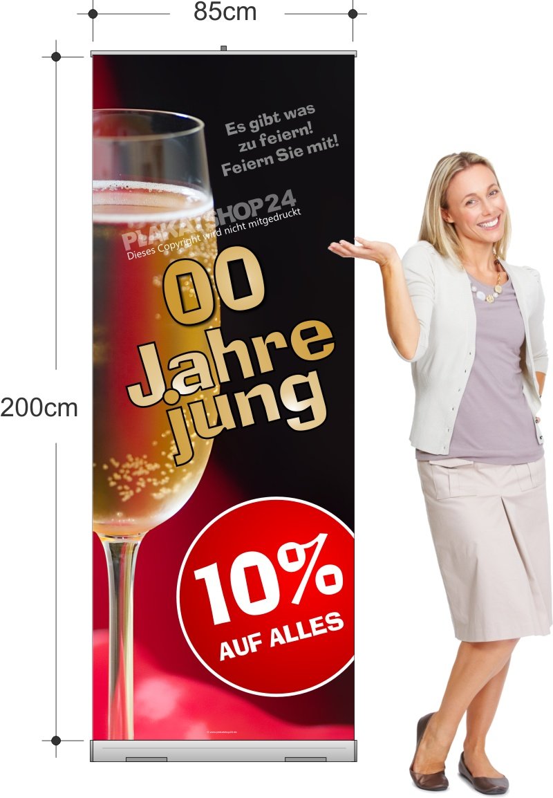 fbde5c596592ac4e6e3f341a81292508 Rollup-Banner für Deko und Werbung zum Betriebsjubliäum