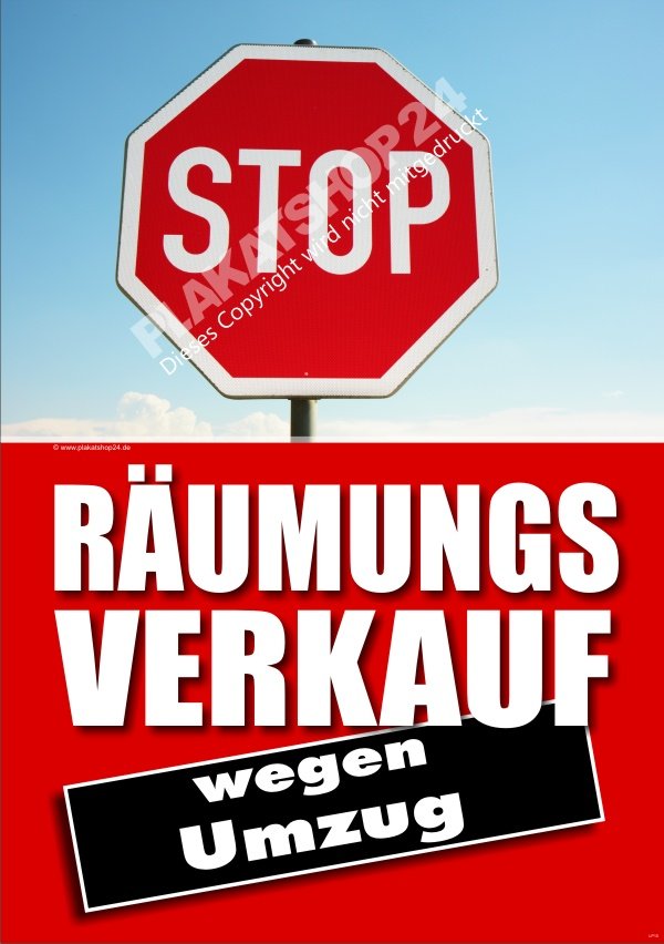 Plakat für Kundenstopper für Räumungsverkauf wegen Umzug