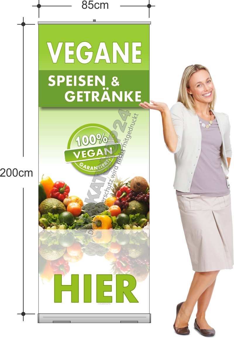 ROBA7520 Rollup-Banner mit Werbung für veganes Essen und Trinken
