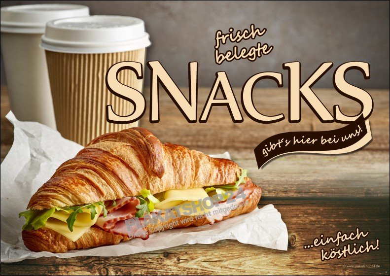 Werbeposter Snacks und Kaffee