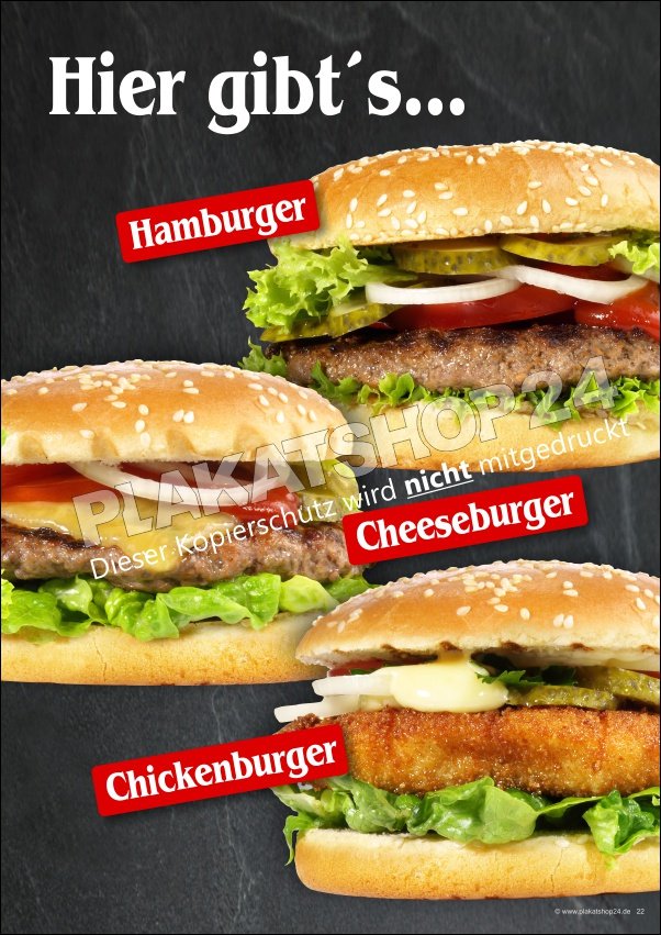 Plakat für Hamburger Cheeseburger Chickenburger