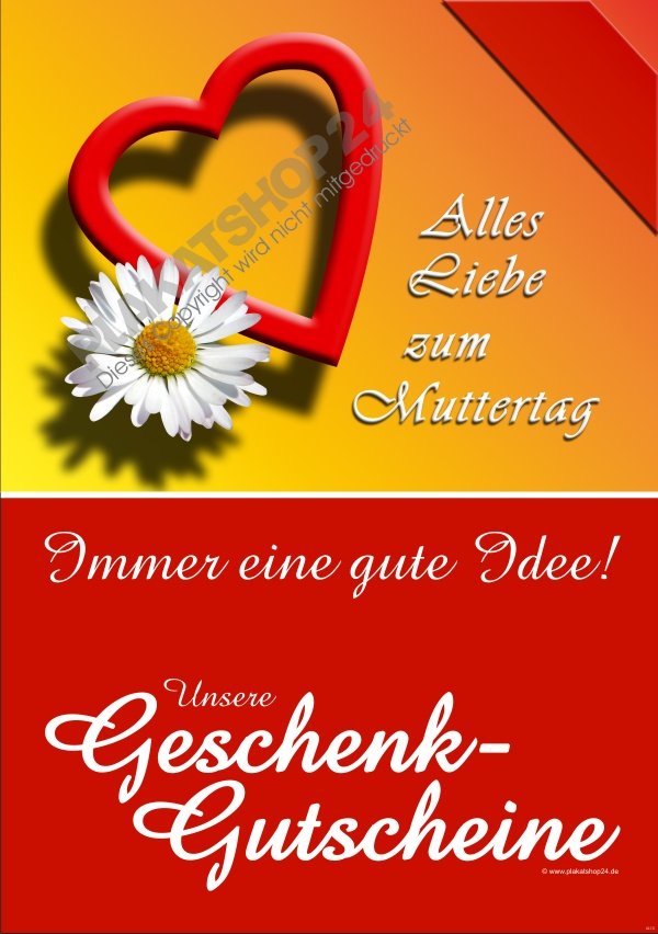 Plakat Geschenkgutscheine zu Muttertag
