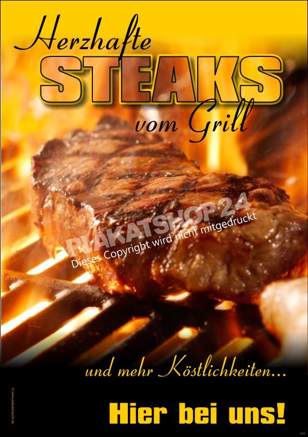 Werbeschild Gastronomie für Steaks vom Grill