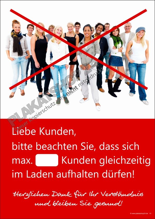 Plakat mit Hinweis auf die max. Kundenzahl