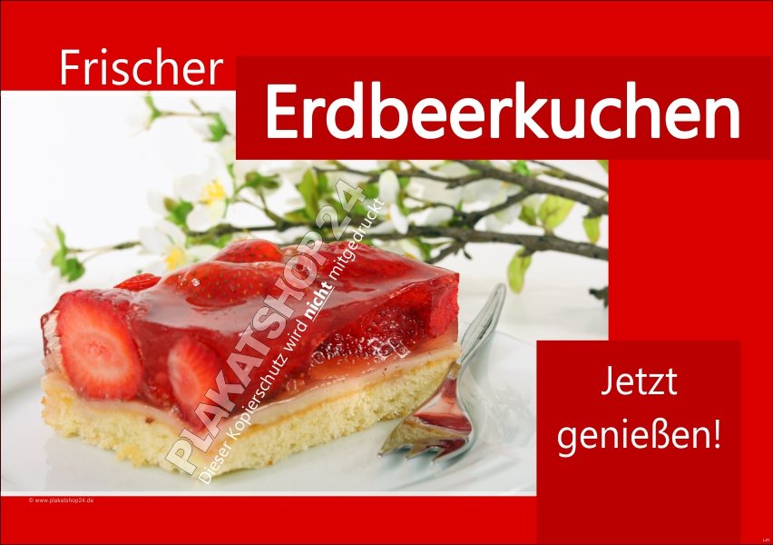 QU3473 Plakat im Querformat für frischen Erdbeerkuchen