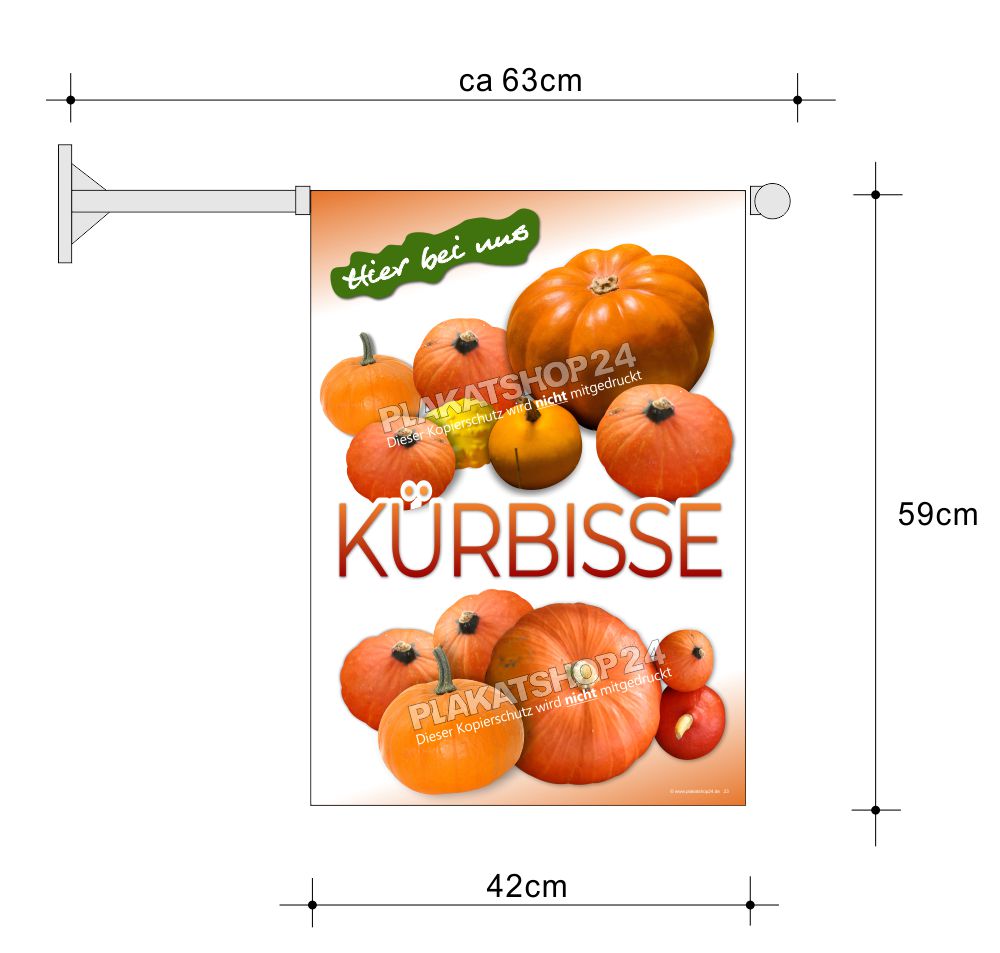 Fahne beidseitig bedruckt mit Werbung für Kürbisse