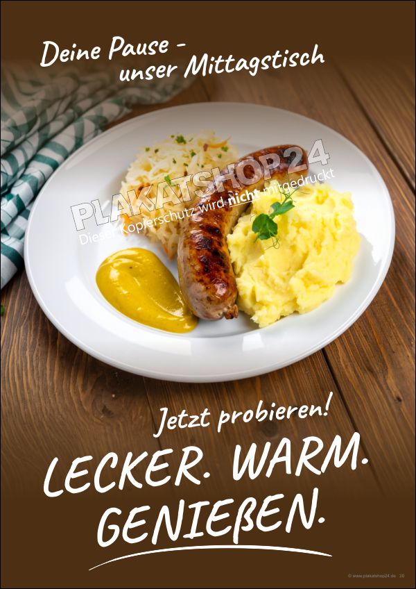 Plakat Mittagstisch Gastronomie – Werbeplakat „Deine Pause“ für Kundenstopper & Schaufenster