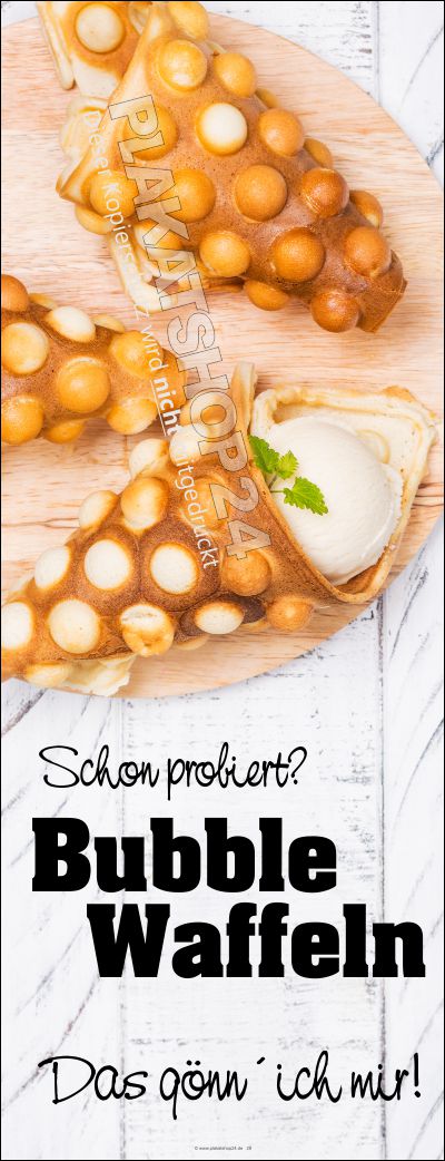 Werbebanner für Bubble Waffeln mit Eis gefüllt