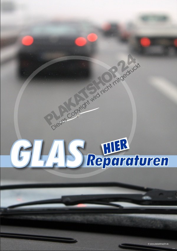 Werbeplakat Glasreparaturen für Kfz-Werkstatt