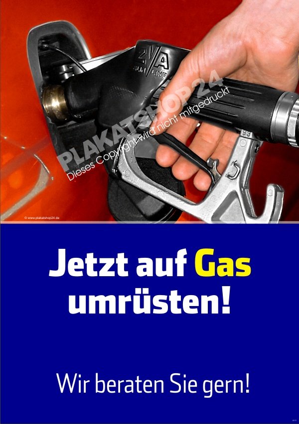 Werbeplakat für Umrüstung auf Gasbetrieb