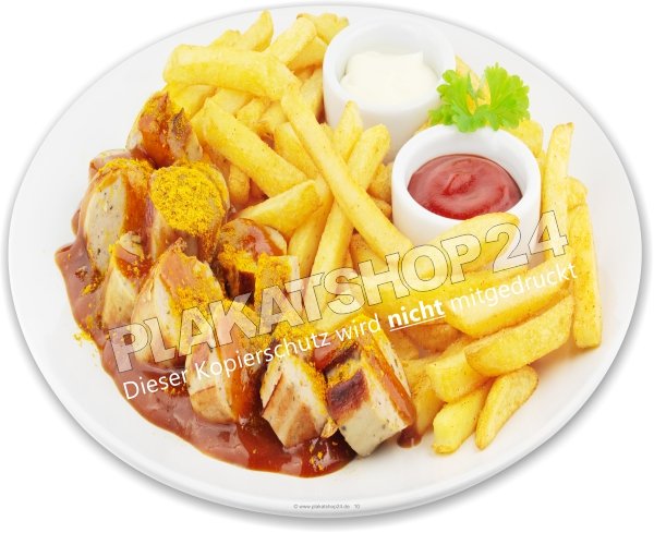 freigestellter Aufkleber mit Bild Currywurst mit Pommes