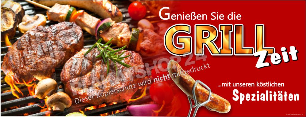 Werbebanner „Grillzeit Spezialitäten“ – Wetterfeste PVC-Plane oder Klebefolie für die Grillsaison Werbebanner „Grillzeit Spezialitäten“ – Wetterfeste PVC-Plane oder Klebefolie für die Grillsaison