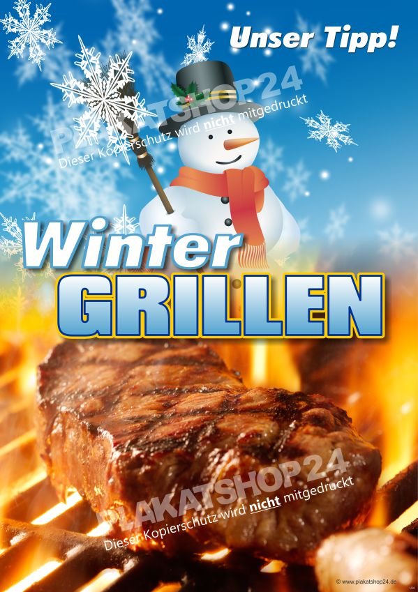 Werbeschild (Plakat) Winter Grillen