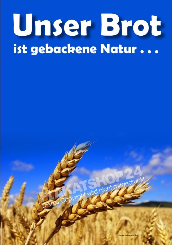 Plakat Unser Brot ist gebackene Natur mit Foto Ähren