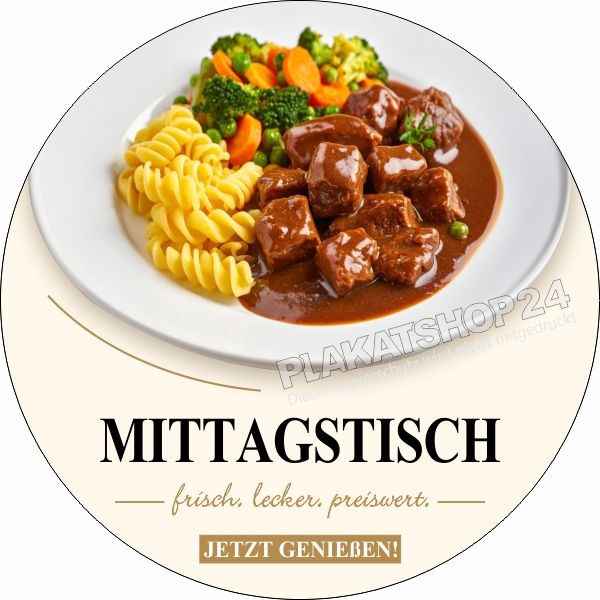 Runde Klebefolie Mittagstisch – Frisch, Lecker, Preiswert | Gastronomie Schaufensteraufkleber