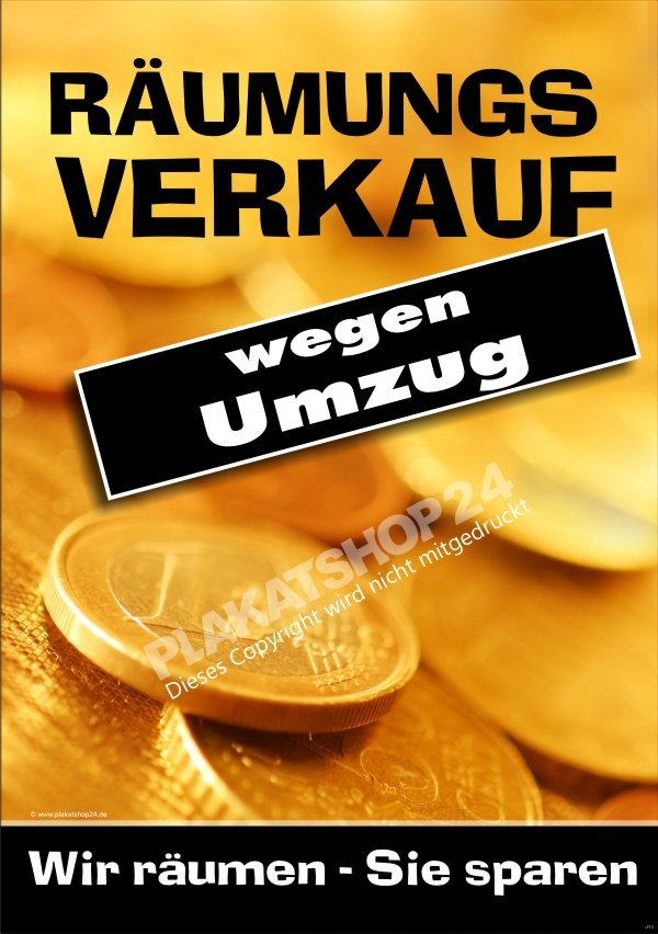 Günstiges Werbeplakat für den Räumungsverkauf wegen Umzug