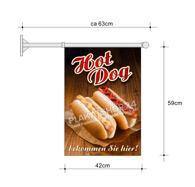 Stockfahne_Hot_Dog Werbefahne A2 Hot Dog-Werbung