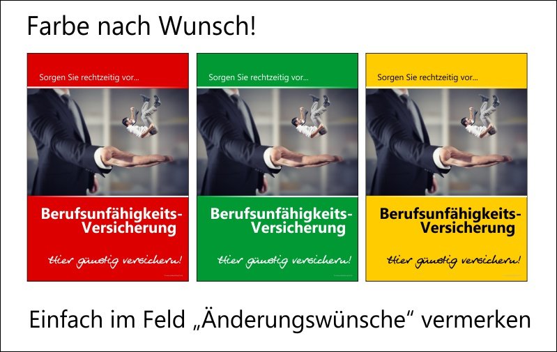farbbeispiel-berufsunfaehigkeitsversicherung Berufsunfähigkeitsplakat für Versicherungsagentur