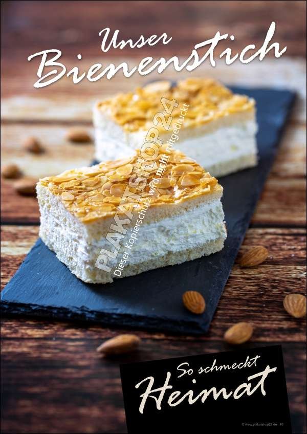 Bäckereiplakat Bienenstich Kuchenstücke